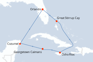 Carte de l'itinéraire de croisière Orlando-Orlando d'une durée de 7 jours