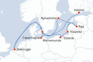 Carte de l'itinéraire de croisière Copenhague-Helsinki d'une durée de 7 jours