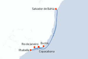 Carte de l'itinéraire de croisière Rio de Janeiro-Rio de Janeiro d'une durée de 8 jours