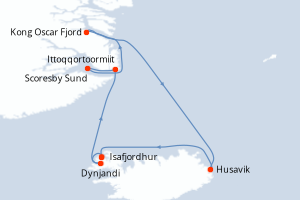 Carte de l'itinéraire de croisière Isafjordhur-Isafjordhur d'une durée de 10 jours