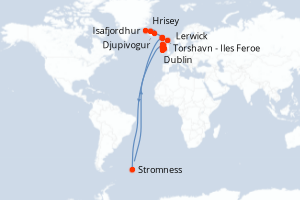 Carte de l'itinéraire de croisière Isafjordhur-Dublin d'une durée de 11 jours