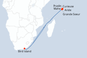 Carte de l'itinéraire de croisière Mahe-Mahe d'une durée de 7 jours