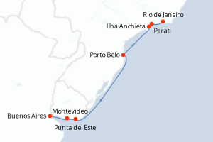 Carte de l'itinéraire de croisière Rio de Janeiro-Buenos Aires d'une durée de 8 jours