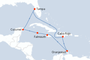 Carte de l'itinéraire de croisière Tampa-Tampa d'une durée de 10 jours