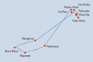 Carte de l'itinéraire de croisière Papeete-Papeete d'une durée de 12 jours