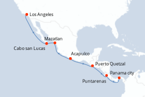 Carte de l'itinéraire de croisière Los Angeles-Panama city d'une durée de 12 jours