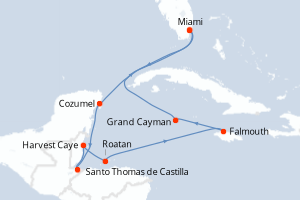Carte de l'itinéraire de croisière Miami-Miami d'une durée de 10 jours