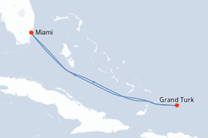Carte de l'itinéraire de croisière Miami-Miami d'une durée de 4 jours
