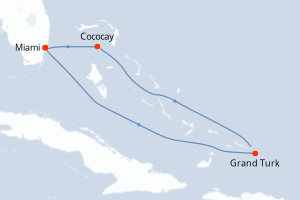 Carte de l'itinéraire de croisière Miami-Miami d'une durée de 5 jours