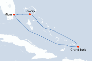 Carte de l'itinéraire de croisière Miami-Miami d'une durée de 5 jours