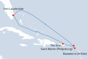 Carte de l'itinéraire de croisière Fort Lauderdale-Fort Lauderdale d'une durée de 7 jours