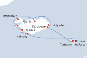 Carte de l'itinéraire de croisière Reykjavik-Reykjavik d'une durée de 10 jours