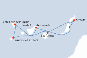 Carte de l'itinéraire de croisière Las Palmas-Las Palmas d'une durée de 7 jours