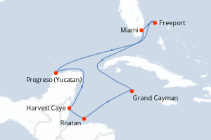 Carte de l'itinéraire de croisière Miami-Miami d'une durée de 10 jours