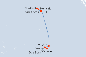Carte itinéraire croisière États-Unis, France - 14 jours au départ de Honolulu - Tahiti