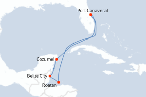 Carte de l'itinéraire de croisière Port Canaveral-Port Canaveral d'une durée de 7 jours