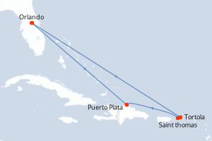 Carte de l'itinéraire de croisière Orlando-Orlando d'une durée de 7 jours
