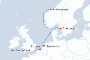 Carte de l'itinéraire de croisière Southampton-Navigation d'une durée de 7 jours
