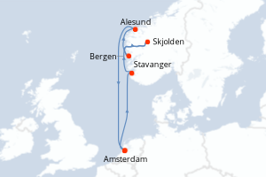 Carte de l'itinéraire de croisière Amsterdam-Amsterdam d'une durée de 7 jours