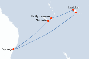 Carte de l'itinéraire de croisière Sydney-Sydney d'une durée de 12 jours