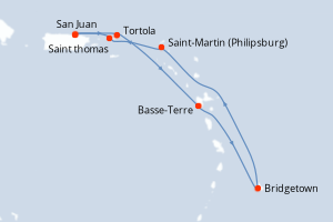 Carte de l'itinéraire de croisière San Juan-San Juan d'une durée de 7 jours