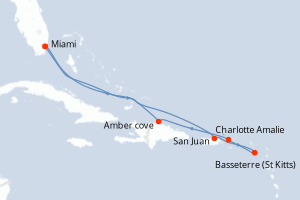 Carte de l'itinéraire de croisière Miami-Miami d'une durée de 8 jours