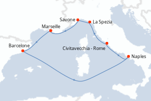 Carte de l'itinéraire de croisière Marseille-Marseille d'une durée de 7 jours