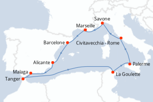 Carte de l'itinéraire de croisière Marseille-Marseille d'une durée de 11 jours