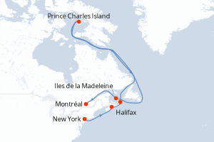 Carte itinéraire croisière États-Unis, Canada - 7 jours au départ de New York - Amérique du Nord