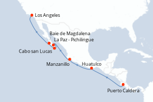 Carte itinéraire croisière Chili, Mexique, États-Unis - 12 jours au départ de Puerto Caldera - Amérique du Nord