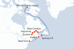 Carte itinéraire croisière Canada, États-Unis - 11 jours au départ de Quebec - Amérique du Nord