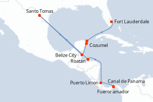 Carte itinéraire croisière Panama, Costa Rica, Honduras, Belize, Mexique, États-Unis - 11 jours au départ de Fuerte amador - Caraïbes Bahamas