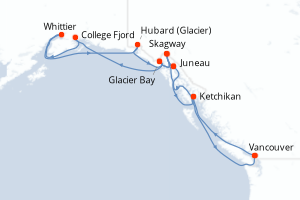 Carte itinéraire croisière Gran Aventura en los Glaciares - 14 jours au départ de Vancouver - Alaska