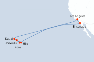 Carte itinéraire croisière Islas Hawaianas - 16 jours au départ de Los Angeles - Amérique du Nord