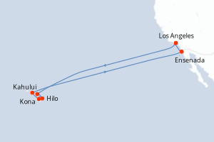 Carte itinéraire croisière Islas Hawaianas - 16 jours au départ de Los Angeles - Amérique du Nord