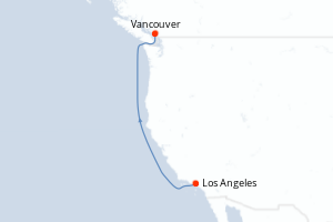 Carte de l'itinéraire de croisière Los Angeles-Vancouver d'une durée de 4 jours