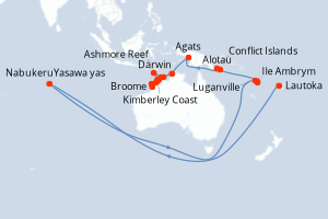 Carte itinéraire croisière Fidji (Îles), Vanuatu, Papouasie-Nouvelle-Guinée, Indonésie, Australie - 26 jours au départ de Lautoka - Australie Nouvelle Zélande