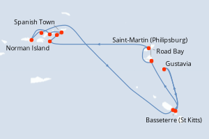 Carte itinéraire croisière Îles au Trésor - 7 jours au départ de Saint-Martin (Philipsburg) - Caraïbes Bahamas