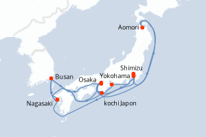 Carte itinéraire croisière Grand Circle Japan - 17 jours au départ de Yokohama - Asie