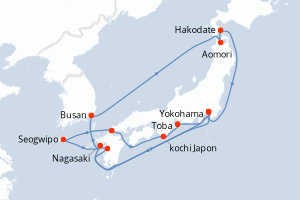 Carte itinéraire croisière Grand Circle Japan with Nebuta et Summer - 15 jours au départ de Yokohama - Asie