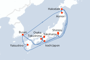 Carte itinéraire croisière Grand Circle Japan with Nebuta et Summer - 19 jours au départ de Yokohama - Asie