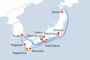 Carte itinéraire croisière Grand Circle Japan with Nebuta et Summer - 21 jours au départ de Yokohama - Asie