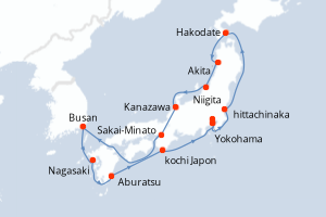 Carte itinéraire croisière Grand Circle Japan with Fall Foliage - 14 jours au départ de Yokohama - Asie