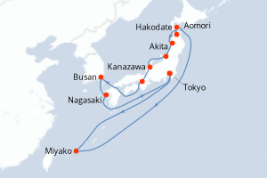 Carte itinéraire croisière Circle Japan Cherry Blossoms - 13 jours au départ de Tokyo - Asie