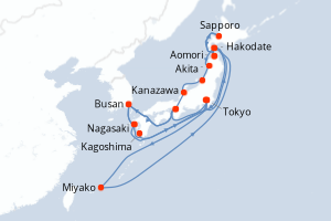 Carte itinéraire croisière Grand Circle Japan Cherry Blossoms - 24 jours au départ de Tokyo - Asie