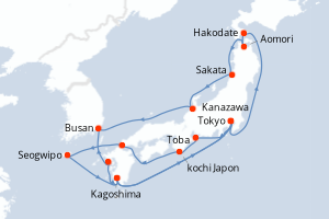 Carte itinéraire croisière Grand Circle Japan - 18 jours au départ de Tokyo - Asie