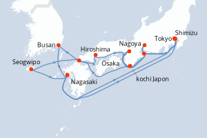 Carte itinéraire croisière Grand Japan - 17 jours au départ de Tokyo - Asie
