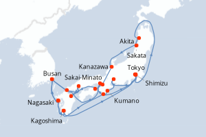 Carte itinéraire croisière Grand Circle Japan with Summer Festivals - 24 jours au départ de Tokyo - Asie