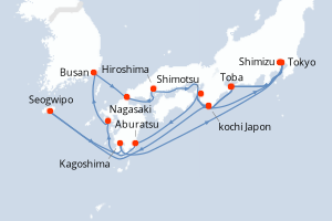 Carte itinéraire croisière Grand Japan - 17 jours au départ de Tokyo - Asie