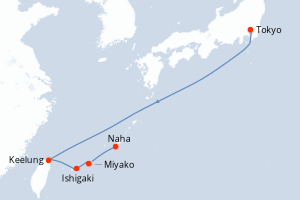 Carte itinéraire croisière Taïwan, Japon - 6 jours au départ de Tokyo - Asie